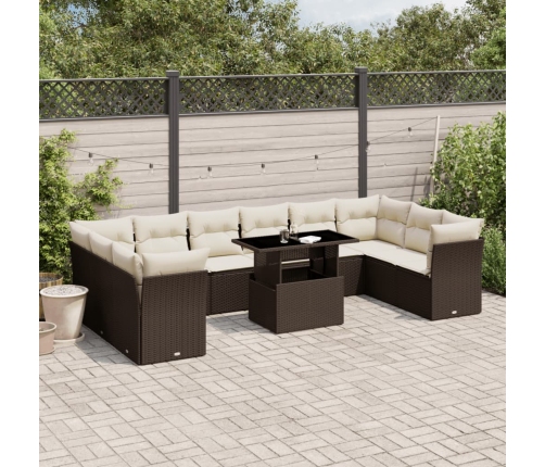Set de sofás de jardín 11 pzas cojines ratán sintético marrón