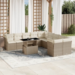 Set de sofás de jardín 11pzas con cojines ratán sintético beige