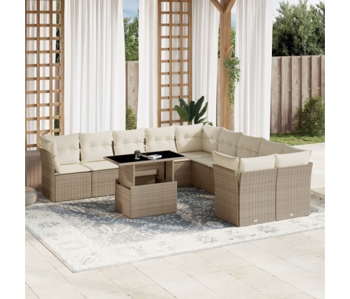 Set de sofás de jardín 11pzas con cojines ratán sintético beige