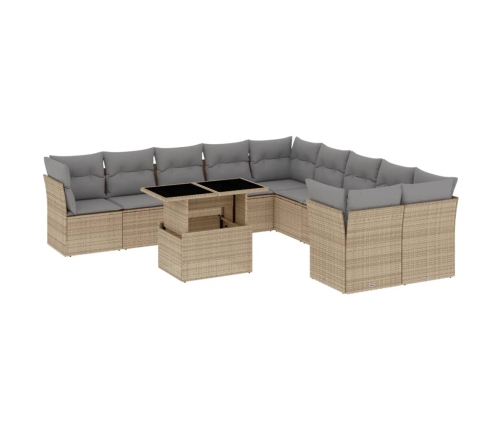 Set de sofás de jardín 11pzas con cojines ratán sintético beige