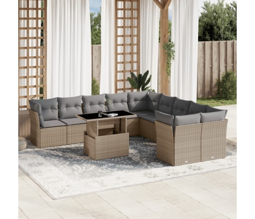 Set de sofás de jardín 11pzas con cojines ratán sintético beige