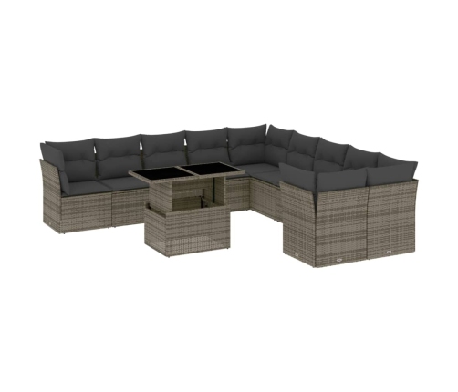 Set de sofás de jardín 11 pzas y cojines ratán sintético gris