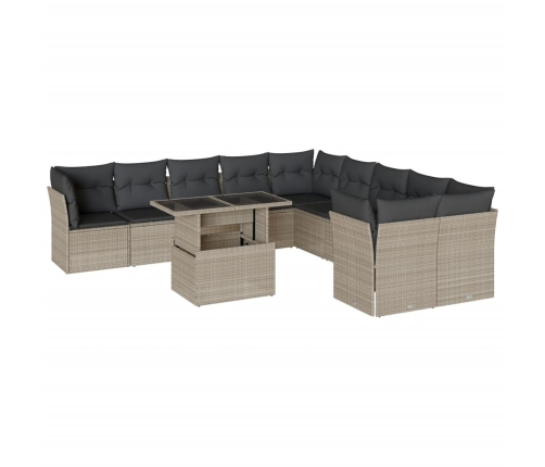 Set de sofás de jardín 11 pzas y cojines ratán sintético gris
