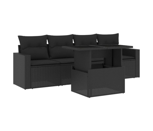 Set de muebles de jardín 5 pzas y cojines ratán sintético negro