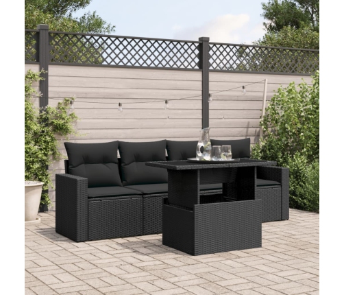 Set de muebles de jardín 5 pzas y cojines ratán sintético negro