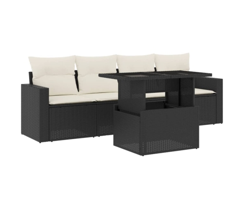 Set de muebles de jardín 5 pzas y cojines ratán sintético negro