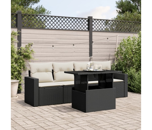 Set de muebles de jardín 5 pzas y cojines ratán sintético negro