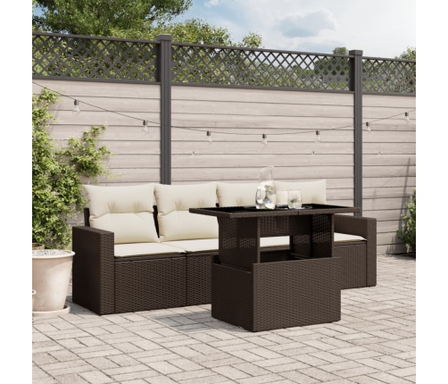 Set comedor de jardín 5 piezas y cojines ratán sintético marrón