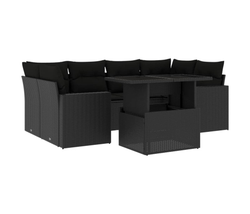 Set de sofás de jardín 7 pzas con cojines ratán sintético negro