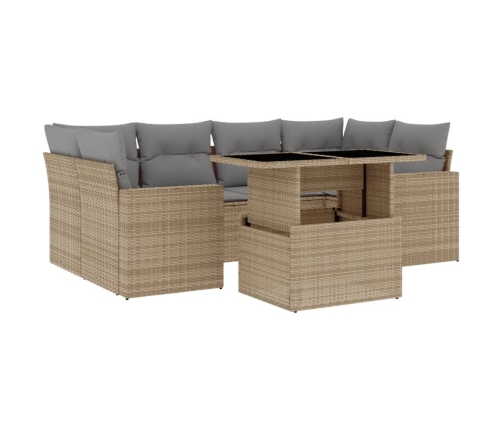 Set sofás de jardín 7 piezas y cojines ratán sintético beige