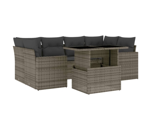 Set de sofás de jardín 7 pzas con cojines ratán sintético gris
