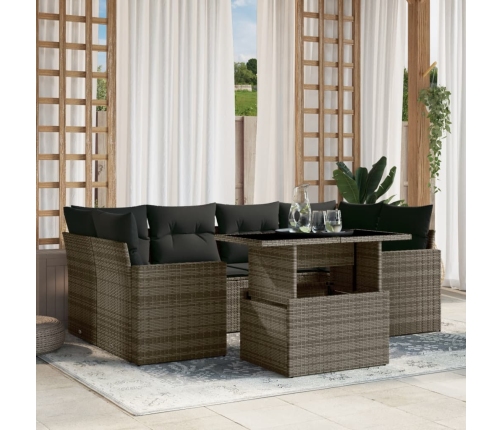 Set de sofás de jardín 7 pzas con cojines ratán sintético gris