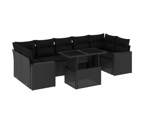 Set de sofás de jardín 8 piezas y cojines ratán sintético negro