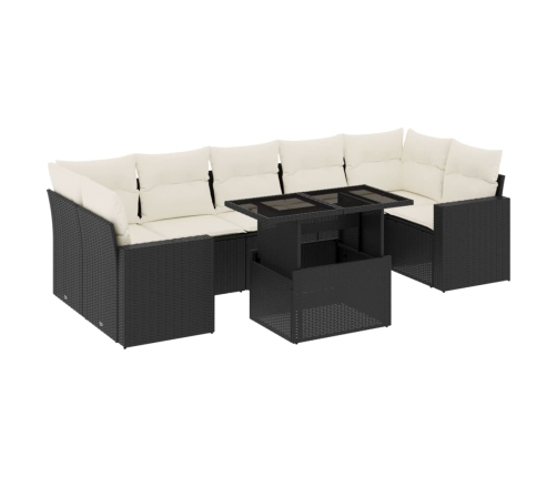 Set de sofás de jardín 8 piezas y cojines ratán sintético negro
