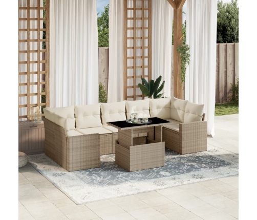Set de sofás de jardín y cojines 8 piezas ratán sintético beige