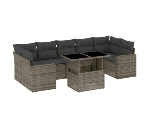 Set de sofás de jardín y cojines 8 piezas ratán sintético gris