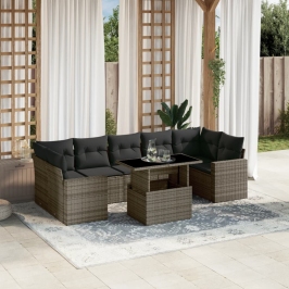 Set de sofás de jardín y cojines 8 piezas ratán sintético gris