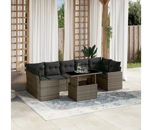 Set de sofás de jardín y cojines 8 piezas ratán sintético gris
