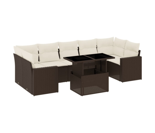 Set sofás de jardín 8 piezas y cojines ratán sintético marrón