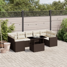 Set sofás de jardín 8 piezas y cojines ratán sintético marrón