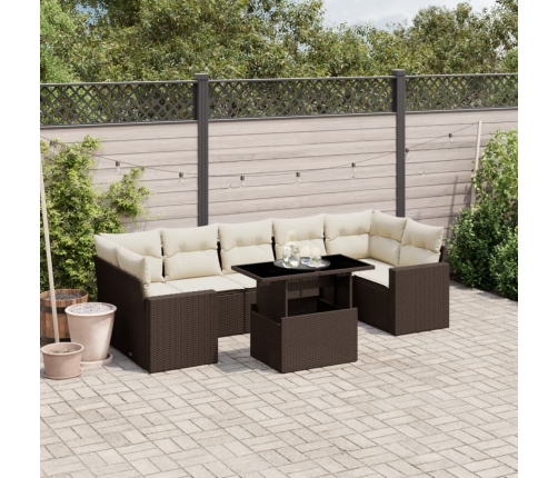 Set sofás de jardín 8 piezas y cojines ratán sintético marrón