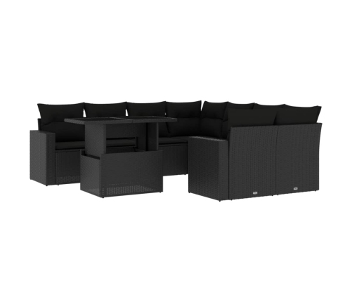 Set de sofás de jardín 8 piezas y cojines ratán sintético negro