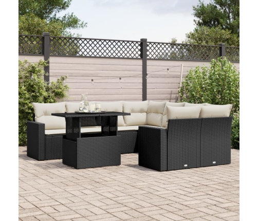 Set de sofás de jardín 8 piezas y cojines ratán sintético negro