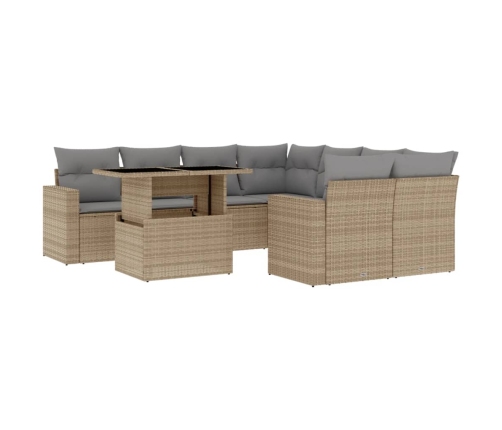 Set de sofás de jardín 9 pzas con cojines ratán sintético beige