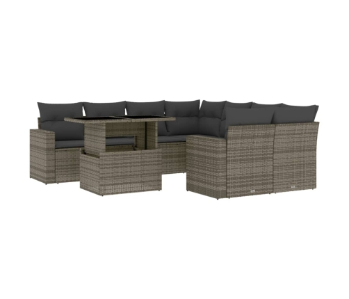 Set de muebles de jardín 9 pzas y cojines ratán sintético gris