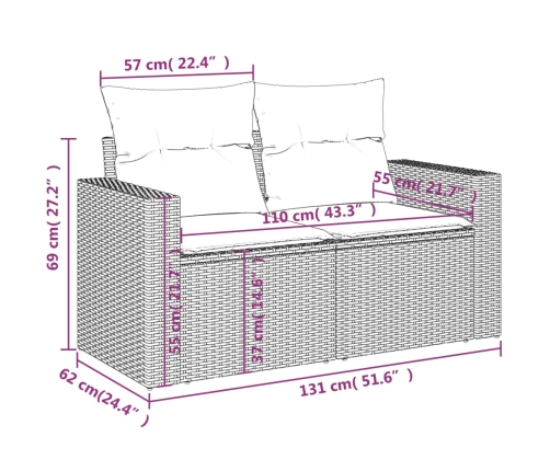 Set de muebles de jardín 9 pzas y cojines ratán sintético gris