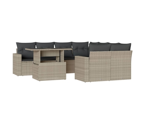 Set muebles jardín 9 pzas y cojines ratán sintético gris claro