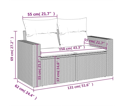 Set muebles jardín 9 pzas y cojines ratán sintético gris claro