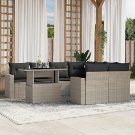 Set muebles jardín 9 pzas y cojines ratán sintético gris claro