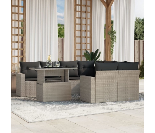 Set muebles jardín 9 pzas y cojines ratán sintético gris claro