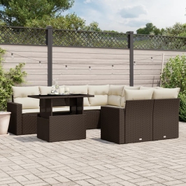 Set de sofás de jardín 9 pzas y cojines ratán sintético marrón