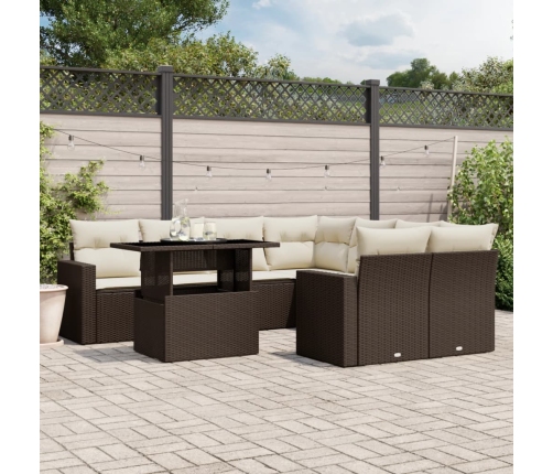 Set de sofás de jardín 9 pzas y cojines ratán sintético marrón