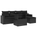 Set de sofás de jardín 6 piezas y cojines ratán sintético negro