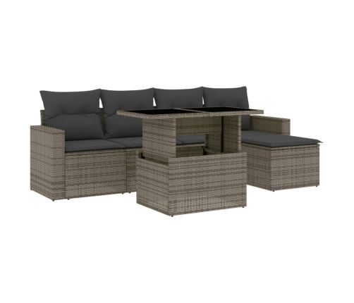 Set de muebles de jardín 6 pzas y cojines ratán sintético gris