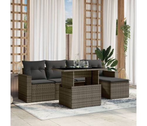 Set de muebles de jardín 6 pzas y cojines ratán sintético gris