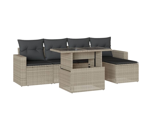 Set de sofás de jardín 6 pzas y cojines ratán sintético gris