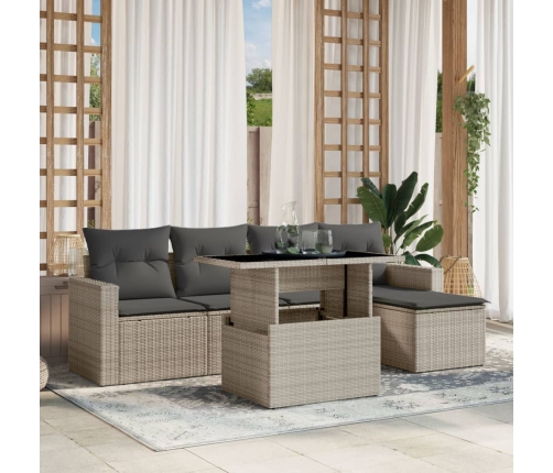 Set de sofás de jardín 6 pzas y cojines ratán sintético gris