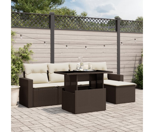 Set sofás de jardín 6 piezas y cojines ratán sintético marrón