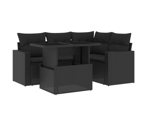 Set de muebles de jardín 5 pzas y cojines ratán sintético negro