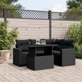 Set de muebles de jardín 5 pzas y cojines ratán sintético negro