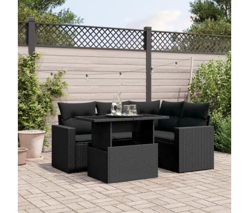 Set de muebles de jardín 5 pzas y cojines ratán sintético negro