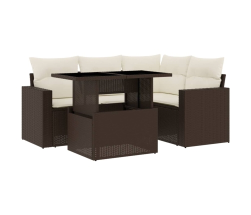 Set comedor de jardín 5 piezas y cojines ratán sintético marrón