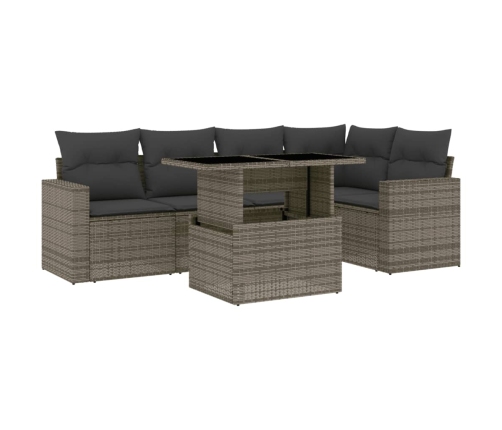 Set de muebles de jardín 6 pzas y cojines ratán sintético gris