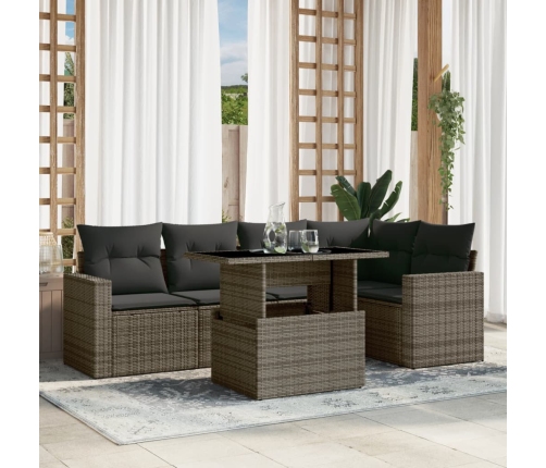 Set de muebles de jardín 6 pzas y cojines ratán sintético gris