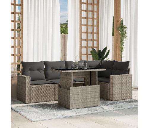 Set de sofás de jardín 6 pzas y cojines ratán sintético gris
