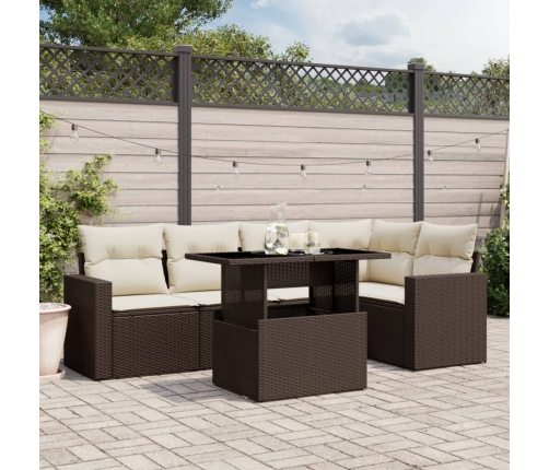 Set sofás de jardín 6 piezas y cojines ratán sintético marrón